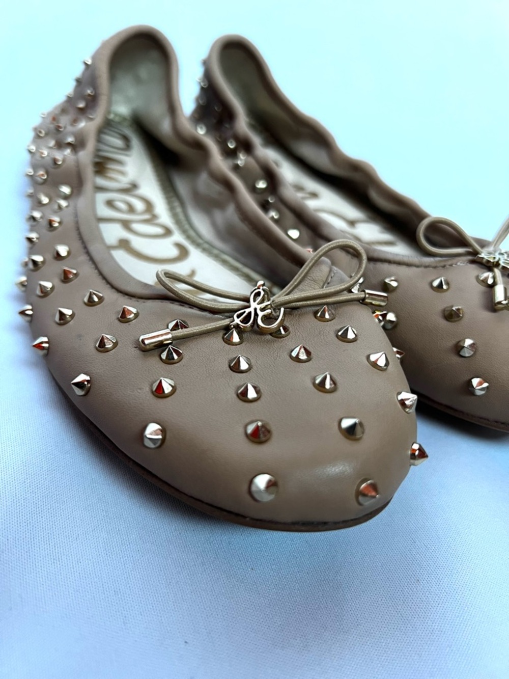 Sam Edelman Studded Ballet Flats Nude Tan Leather Size 7 Rockstud Style - Picture 3 of 6
